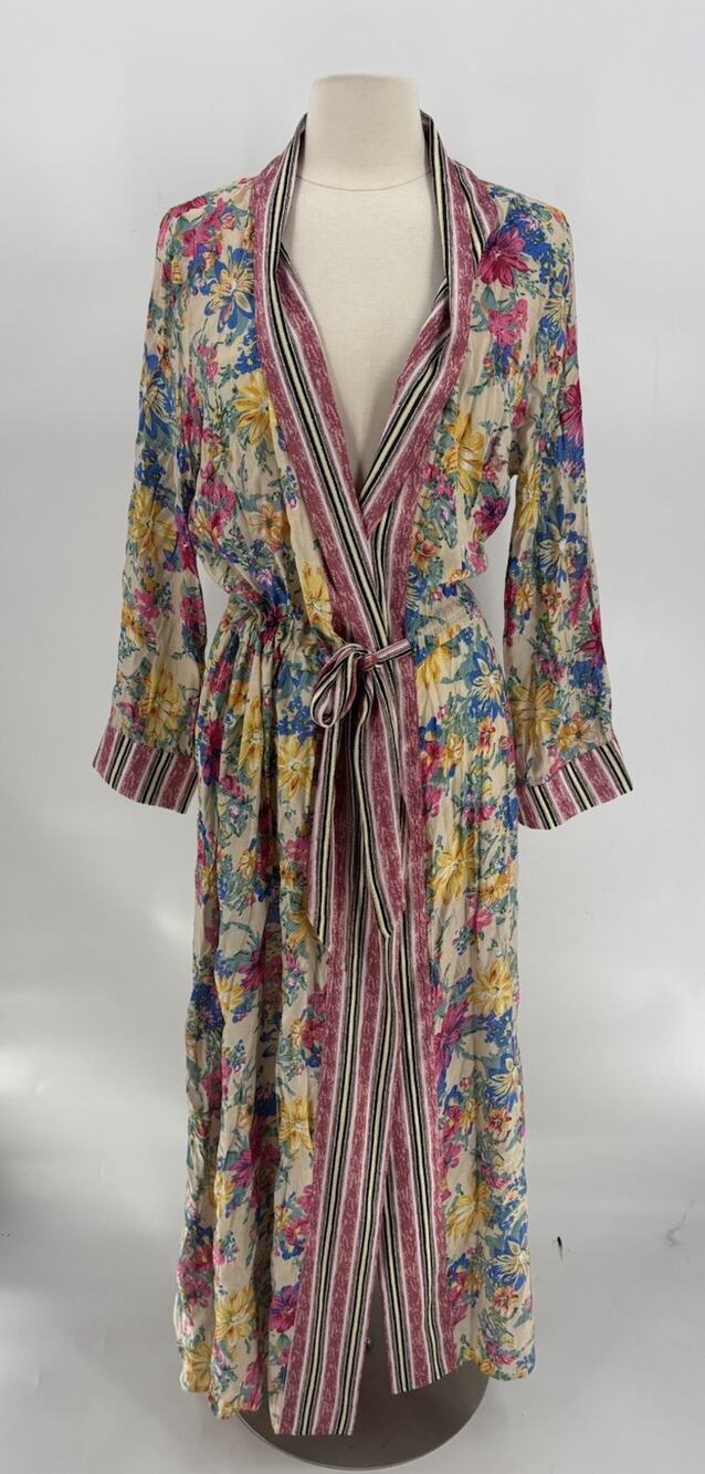 Aratta Silent Journey I Will Meet You Maxi Duster Womens XL Belted Floral Kimono